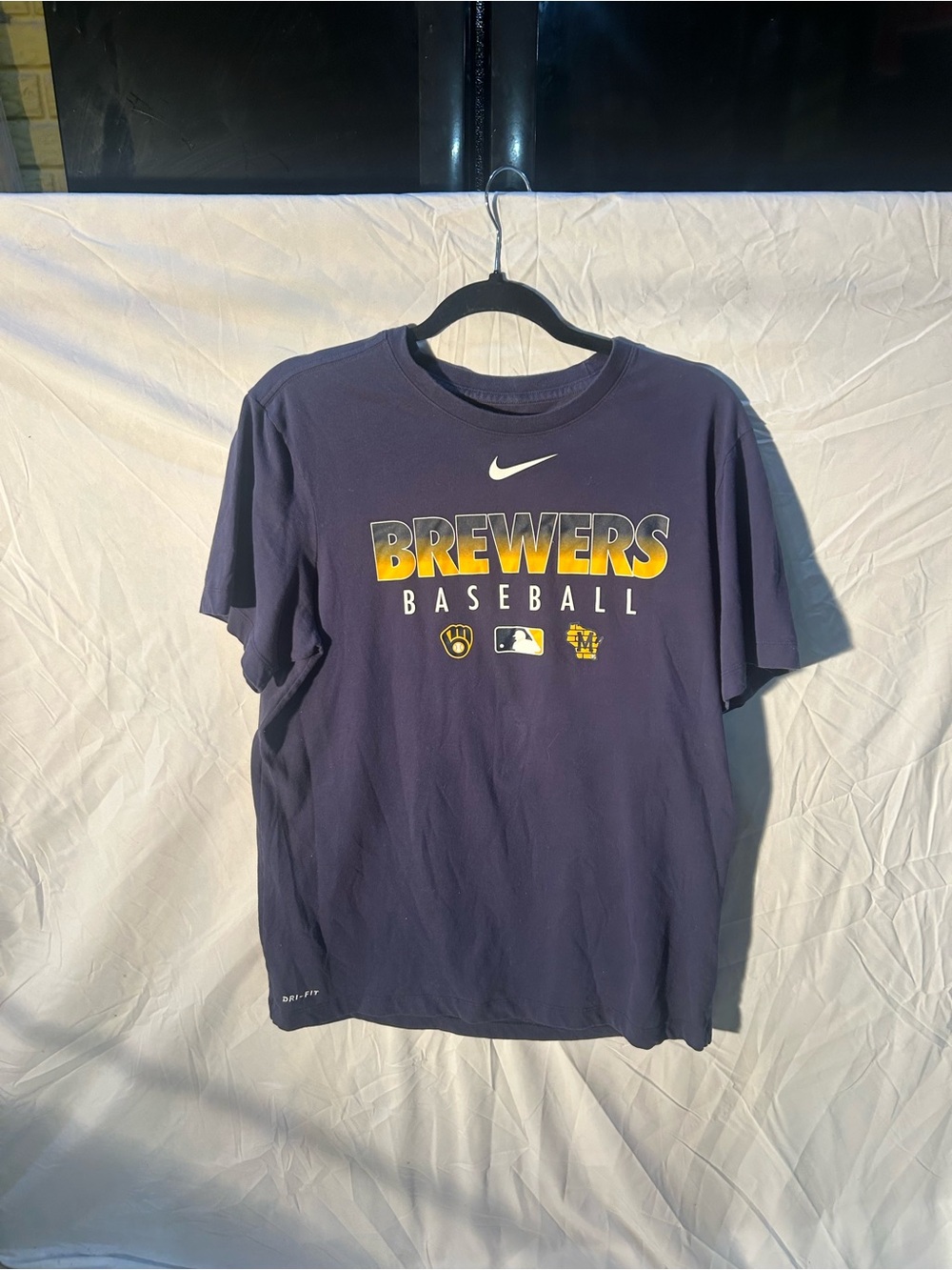 Nike Navy Brewers Baseball Short-Sleeve Tee with Yellow Logo